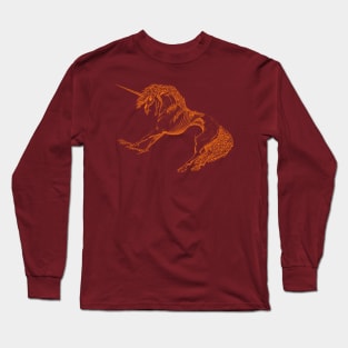 Nightmare Unicorn, Orange Outline Long Sleeve T-Shirt